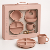 Ensemble cadeau d'alimentation pour bébé en silicone rose doré de luxe, sans BPA, avec bol à ventouse, assiette, tasse, bavoir, ustensiles, emballage de qualité supérieure