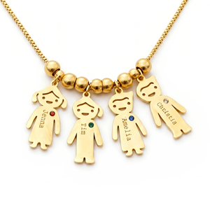 Collier lien familial en acier inoxydable plaqué or 18 carats avec nom personnalisé et pierre de naissance, breloque enfant, bijou personnalisé pour mère, cadeau familial - Product Image 1