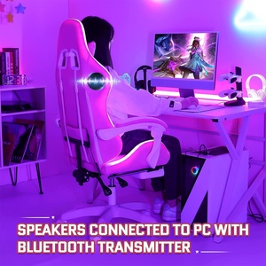 Chaises de jeu pas chères, 1 pièce, livraison gratuite, chaises de jeu à dossier haut, chaise de jeu vidéo colorée, RGB rose blanc, avec haut-parleurs <span class=keywords><strong>Bluetooth</strong></span> - Product Image 6