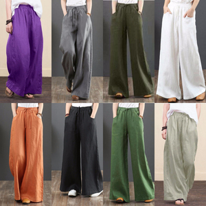 <span class=keywords><strong>Pantalon</strong></span> ample <span class=keywords><strong>taille</strong></span> haute en coton et <span class=keywords><strong>lin</strong></span> pour <span class=keywords><strong>femme</strong></span>, avec poches, coupe décontractée à jambe large, idéal printemps-été - Product Image 1