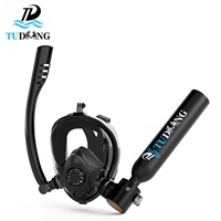 Masque de plongée intégral TUDIVING personnalisable avec logo, vue à 180 degrés, 2 tubes, équipement de plongée avec bouteille d'air de 0,5 L