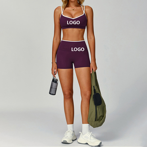 New Soft Nylon Spandex Custom logo 2 Pieces Fitness Gym Clothes Include Yoga Bra and Yoga Short Stretch Yoga Sets