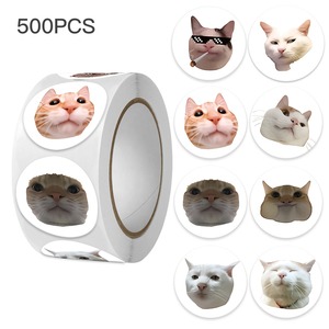 Rollo de Pegatinas de Vinilo Personalizadas, Pequeñas y Lindas, con Mensaje de Agradecimiento, Resistentes <span class=keywords><strong>a</strong></span> los Rayos UV, Ecológicas, con Diseño de Gato <span class=keywords><strong>MEME</strong></span>, Aptas para 500 Usos Promocionales - Product Image 1