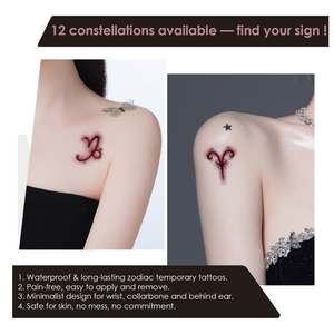 12 Styles de Tatouages Temporaires Zodiaque Imperméables – Autocollants Minimalistes pour le Corps – <span class=keywords><strong>Constellations</strong></span> pour Bras, Poignets et Clavicules - Product Image 2