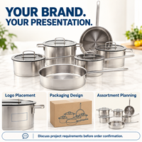 Set Peralatan Masak Stainless Steel 16 hingga 26 cm untuk Persiapan Makanan di Rumah dengan Tutup Kaca dan Kemasan Merek Kustom