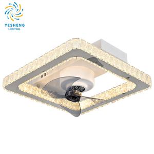 XD6 45cm <b>Square</b> 360° rotating modern crystal bladeless <b>ceiling</b> fan with led <b>light</b> remote control flush mount living room bedroom - Product Image 1