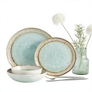 Services de vaisselle modernes en grès réactif cuit au four, intérieur lisse, texture extérieure brute, résistants à la chaleur, compatibles lave-vaisselle, pour usage domestique et hôtelier - Product Image 1