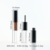 Tube de brillant à lèvres carré double face 1,5 ml, contenant de brillant à lèvres, tube de gloss à lèvres double embout, emballage cosmétique personnalisé, flacon vide