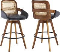 Tabourets de bar 2026 à hauteur de comptoir, pieds en bois massif, dossier en rotin, chaise rembourrée pour îlot de cuisine, salle à manger/salon, maison