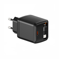Pengisi Daya Gan 20W PD3.0 QC3.0 C+C Dua Port Pengisian Cepat dengan Kabel Retractable Proteksi OVP/OCP untuk Ponsel & Laptop