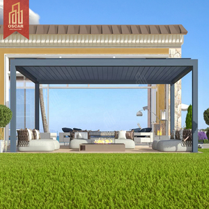Pérgola negra bioclimática motorizada para exteriores, cenador de aluminio impermeable <span class=keywords><strong>con</strong></span> operación remota de acrílico gris en pérgola blanca y negra - Product Image 3