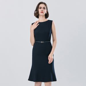 Abito da Donna Primavera Autunno Senza Maniche Stile Ufficio OL a Forma di X Lunghezza al Ginocchio Collo a Barca Elegante Orlo a Sirena Gonna a Coda di Pesce - Product Image 5