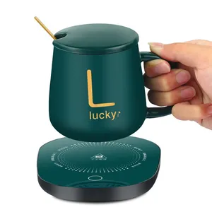 Kupa elektrikli isıtıcı seti, USB çay bardağı sıcak tutmak yalıtım pedi seti kahve süt seramik kupa yerçekimi indüksiyon ısıtma Coaster/