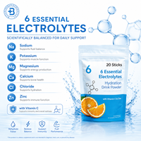Poudre d'électrolytes instantanée 0 calorie, 0 sucre, hydratation rapide avec calcium, potassium et magnésium, gestion de l'énergie, 20 sachets