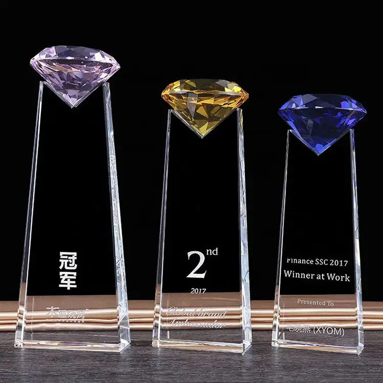 Honor of crystal New Design 3d Crystal Diamond Crystal Awards And Trophies Customized Blank Diamond Trophy