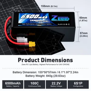 6S 22,2 V 6500 mAh HV 22,8 V 7500 mAh Lipo Batteriepack 100C mit XT60 FPV-Batterie für landwirtschaftliche Drohnen in Russland auf Lager