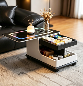 Table basse intelligente moderne avec éclairage LED et tiroir de rangement, meubles de salon - Product Image 1