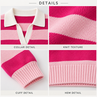 Pull en tricot rayé personnalisé pour femme, col contrastant, col en V, manches longues, pull court pour tenues décontractées quotidiennes