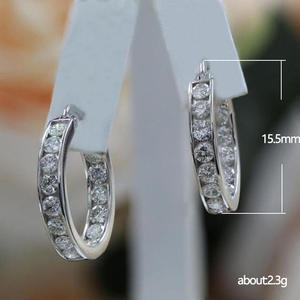 Orecchini a Cerchio in Oro Bianco, Argento 925 Placcato Rodio con Cristalli e Strass, Classici per Uso Quotidiano Femminile - Product Image 5