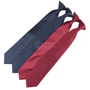 Fabricant bon marché microfibre tissé sécurité uniforme cravate vente chaude rouge marine hommes Clip sur cravate