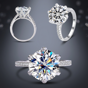 Bague de fiançailles KIVORA en moissanite, taille brillant rond, argent 925 plaqué rhodium, sertissage pavé, style classique pour femme - Product Image 4