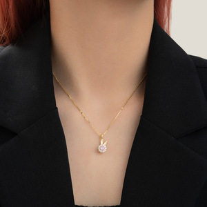 Bunny Pendant Necklace Gold Chain Micro Inlaid <b>Crystal</b> <b>Animal</b> Zodiac Charm Everyday Wear - Product Image 1