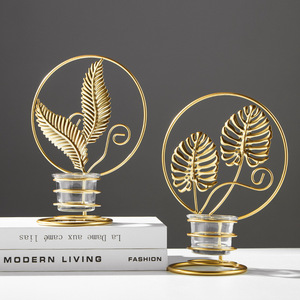Home Table DecorationNordic <b>Light</b> Luxury Wrought Iron Candle Jar <b>Leaf</b> Decoration Glass Cup Candle Holder - Product Image 2