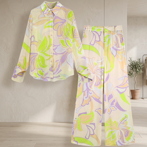 2022 Women's Casual Digital Printed Nonwoven Long Sleeve Top & <b>Trousers</b> 2-Piece Loose Chiffon Spring Suit - Product Image 2