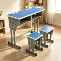 Ensemble Chaise et Pupitre Scolaire Moderne Deux Places, Construction Métal et Bois Durable, Hauteur Réglable pour Salle de Classe, Appartement, Chambre à Coucher