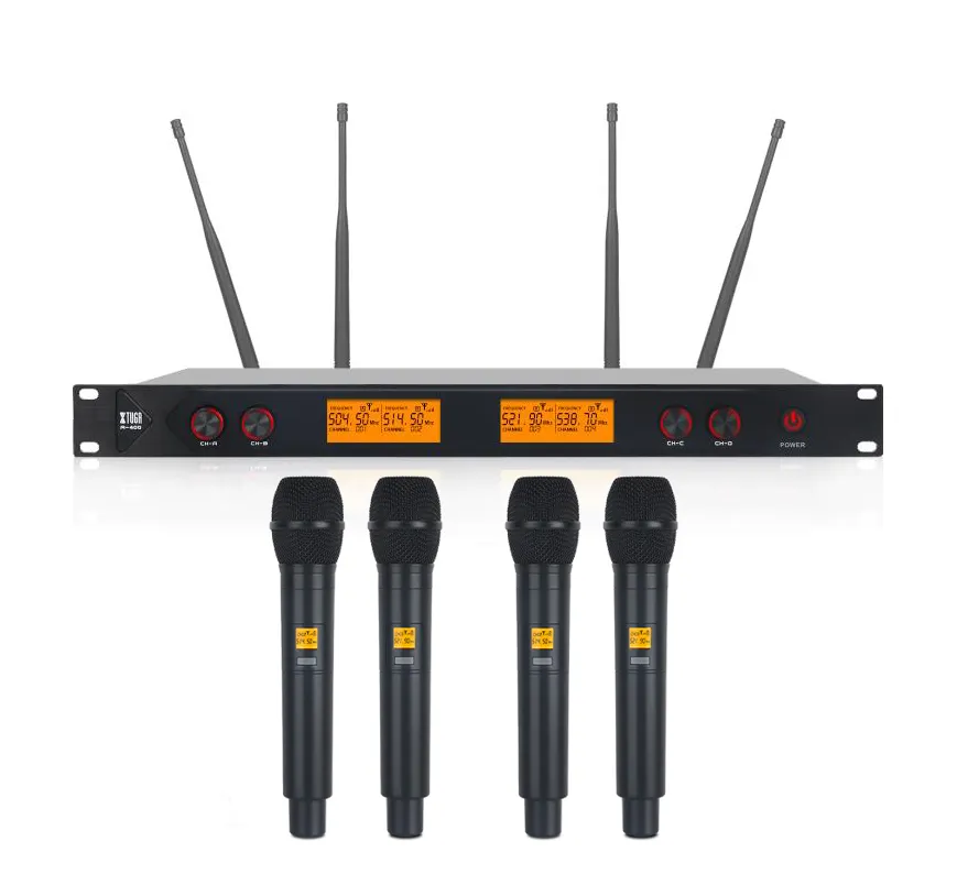 A400 yüksek kalite kablosuz mikrofon sistemi UHF mikrofon 4 kanal dinamik profesyonel 4 el Karaoke sahne Mic