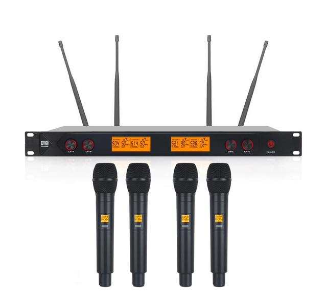 A400 High Quality 4-Channel UHF Dynamic Professional Wireless Microphone System 4 Handheld Karaoke Stage Mics Metal Material