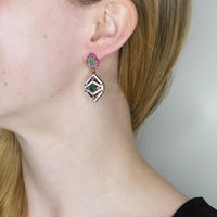 Pendientes de Joyería de Moda, Estilo Vintage Turco Otomano, con Pétalos de Esmeraldas y Rubíes para Mujer