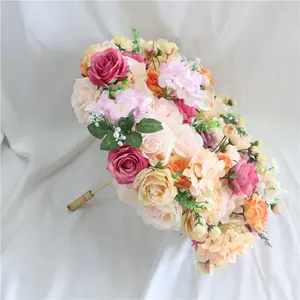 L06633 Customized Wedding Home Decoration Supplies Decorative Colorful Silk fake Rose Floral Artificial Flower Umbrella