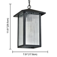 Lustres suspendus de jardin à économie d'énergie EQ-006, finition noire, abat-jour en verre grainé, douille E26/E27, IP44 – Vente chaude usine