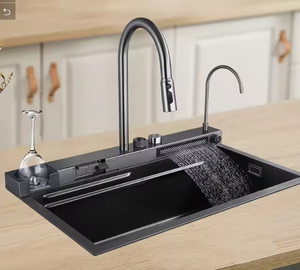 Éviers de cuisine intelligents à cascade multifonctionnels noirs en acier inoxydable Éviers de cuisine modernes à encastrer - Product Image 2