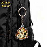 Porte-clés en acrylique Têtes de mort flamboyantes, breloque gothique découpée avec motif feu et os pour motards, joueurs, fans de métal, pendentif transparent et durable