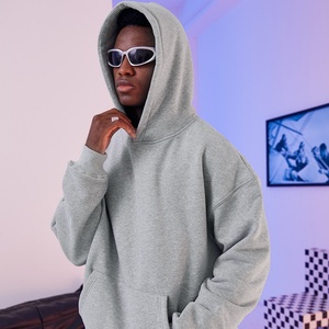 Sudadera con Capucha Bordada de Forro Polar CVC de Peso Pesado, Color Negro Puro, Estilo Casual Relajado, Manga Linterna Oversize, Ideal para Otoño - Product Image 5