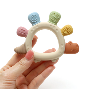 Bán buôn Silicone bé mọc răng vòng phim hoạt hình khủng long phong cách bé Teether sản phẩm đồ chơi cấp thực phẩm Silicone bé nhai Đồ chơi thiết lập - Product Image 1