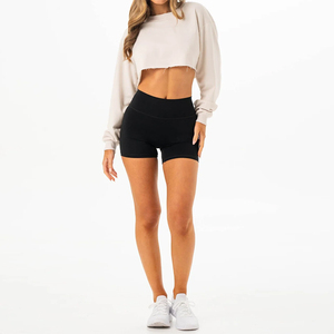 Sweat-shirt oversize court pour femme, ourlet brut, haute qualité, 35% coton 65% polyester, col rond, pour l'entraînement et le quotidien - Product Image 3