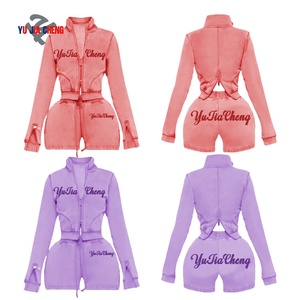 <span class=keywords><strong>Pantaloncini</strong></span> di alta qualità e Top corto giacca <span class=keywords><strong>felpa</strong></span> <span class=keywords><strong>con</strong></span> cerniera personalizzata Slim Fit due pezzi Set di tute da donna - Product Image 2