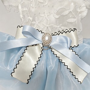 Pet Dog And Cat Clothes Blue <b>White</b> <b>Lace</b> Tulle Skirt Embroidered Princess Style Dress For Small Dogs Puppies - Product Image 3