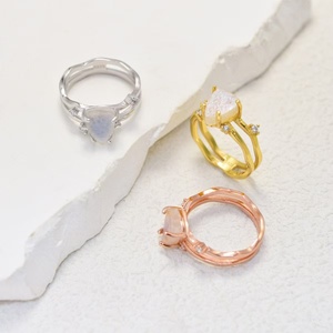 925 Sterling Silver Rose Gold Raw <b>Stone</b> Ring Unique Crystal Engagement Jewelry Birthday Anniversary Christmas Gift for Women - Product Image 1