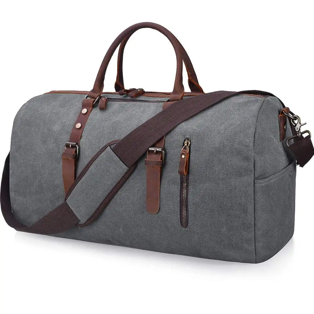 OEM ODM Custom wholesale weekender vintage canvas duffel overnight bag men travel sport gym bag