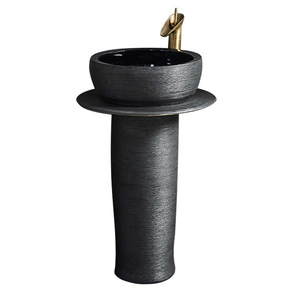 Lavabo de <span class=keywords><strong>Pedestal</strong></span> Redondo de Cerámica de Estilo Chino <span class=keywords><strong>con</strong></span> Soporte para Grifo de un Solo Orificio para Uso en Exteriores, Balcón o Patio - Product Image 5
