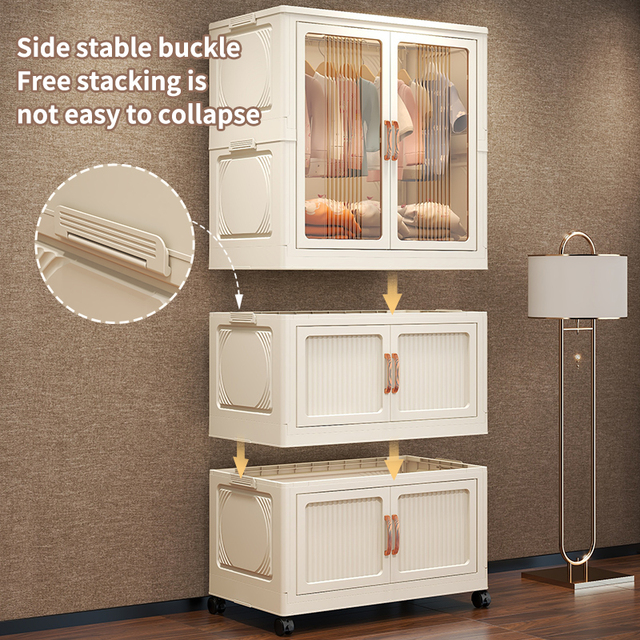Wholesale Portable Lightweight Folding Door Opening Storage Cabinet Folding Plastic Storage Cabinet  Modern With Wheels