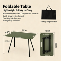 Table pliante tactique avec plateau en aluminium et hauteur réglable, table de camping pour pique-nique en plein air, barbecue, jardin, terrasse