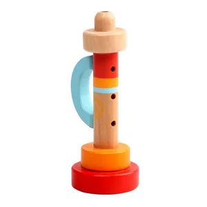婴儿木制立式口哨小号玩具儿童蒙特梭利便携式乐器木制音乐小号玩具套装玩具
