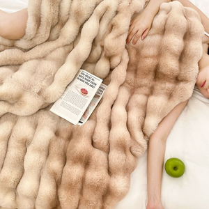 Luxury Four Seasons Woven Flannel Throw <b>Blanket</b> Faux Bunny <b>Fur</b> Bedding Set Home Textile 100% Polyester Modern - Product Image 4