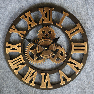 <span class=keywords><strong>Orologio</strong></span> da parete con <span class=keywords><strong>ingranaggi</strong></span> retrò in legno Color nero e oro Vintage di tutte le dimensioni normali - Product Image 2