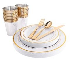 Набор посуды из 72 предметов, 96 предметов, одноразовый набор посуды из розового золота - Product Image 2